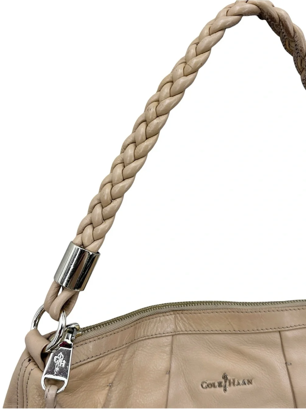 COLE HAAN Purse Tan Leather Bucket Style Braided Strap Shoulder Bag